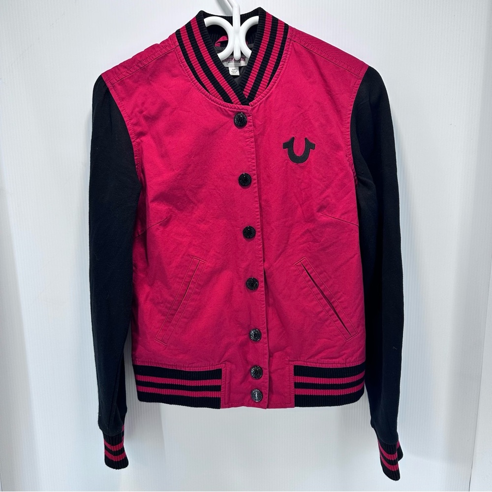 True Religion Varsity‎ Jacket Men’s Small Cotton Lined Metal Snaps Like New